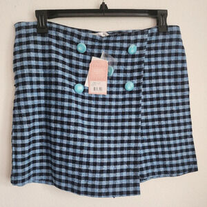 Sugar High Women's Skort Side Zip Side Pocket Blue Gingham Sz XL (NWT)